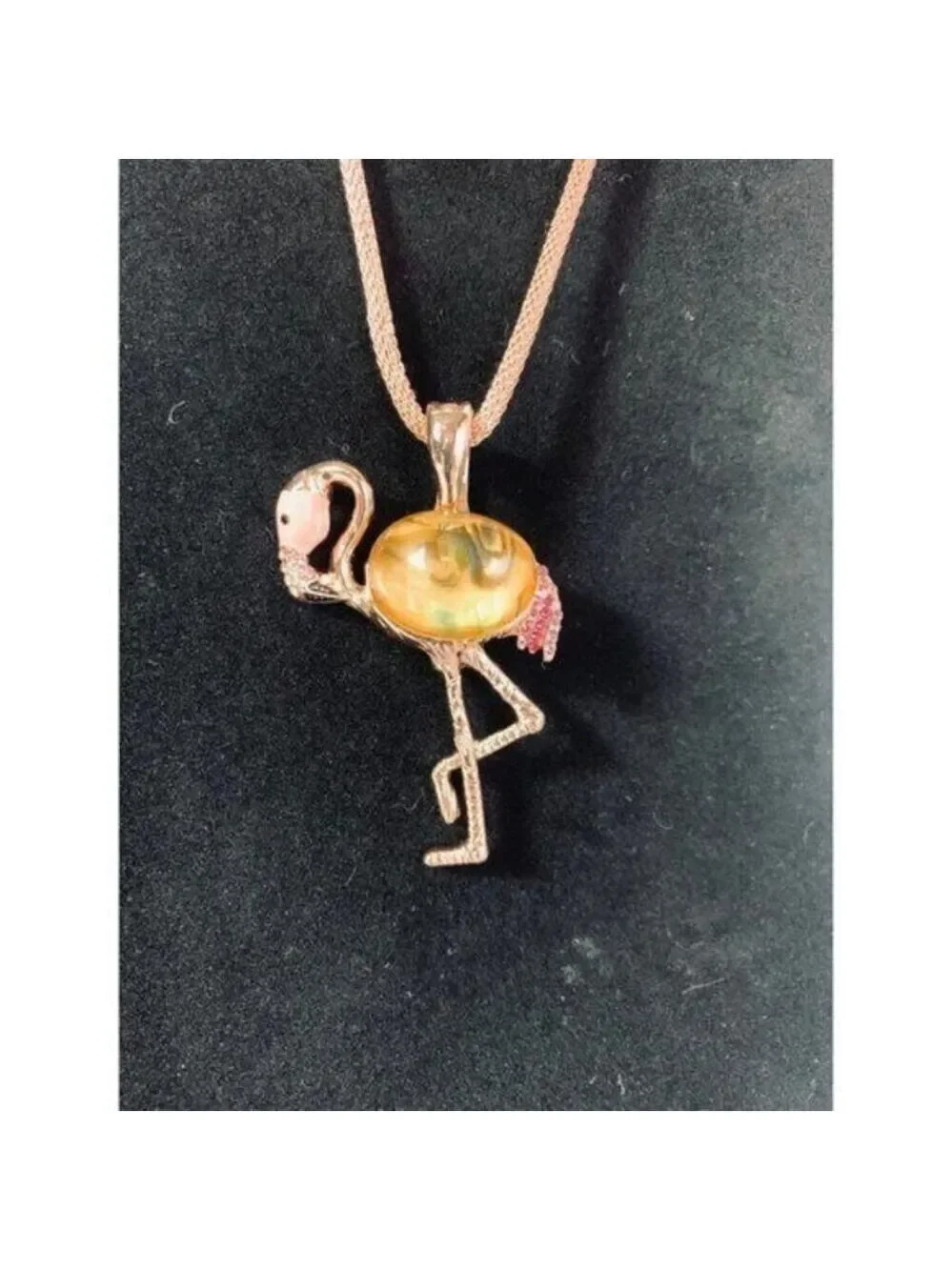 RMN Rose Gold Tone Flamingo Pendant Mesh Choker Necklace